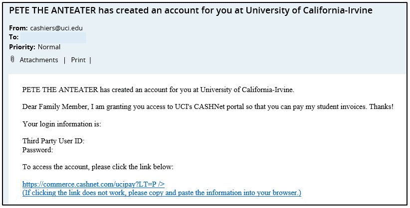 email from cashiers@uci.edu